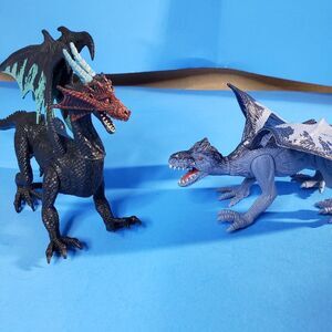 Kid Galaxy 2 Poseable Dragon Action Figures Toy Blue Black Boy Toys